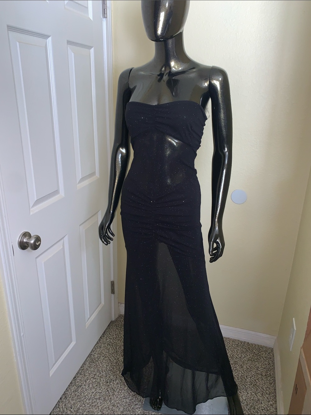 Blue Blush Black Strapless Glitter Dress